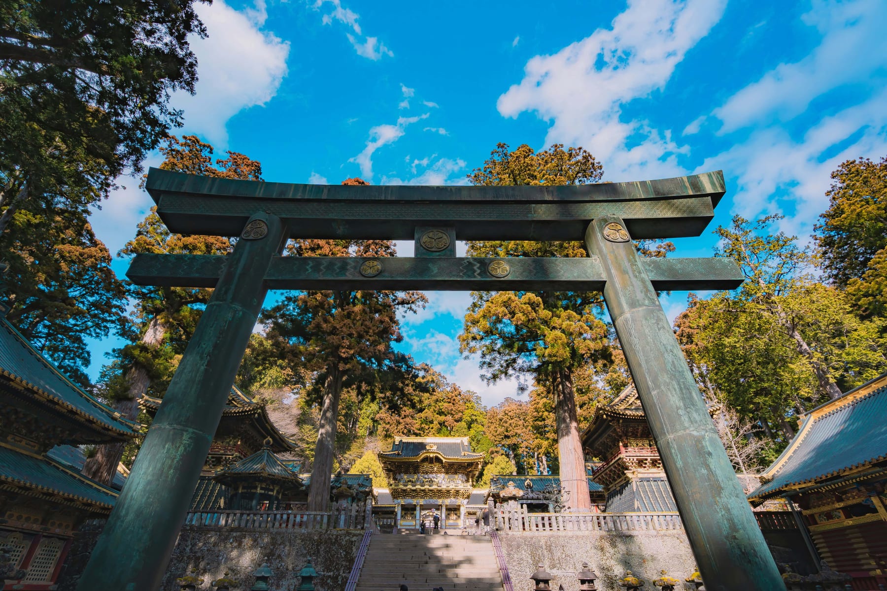 The ornate Yomeimon Gate of Toshogu Shrine, decorated with gold carvings and lacquerwork