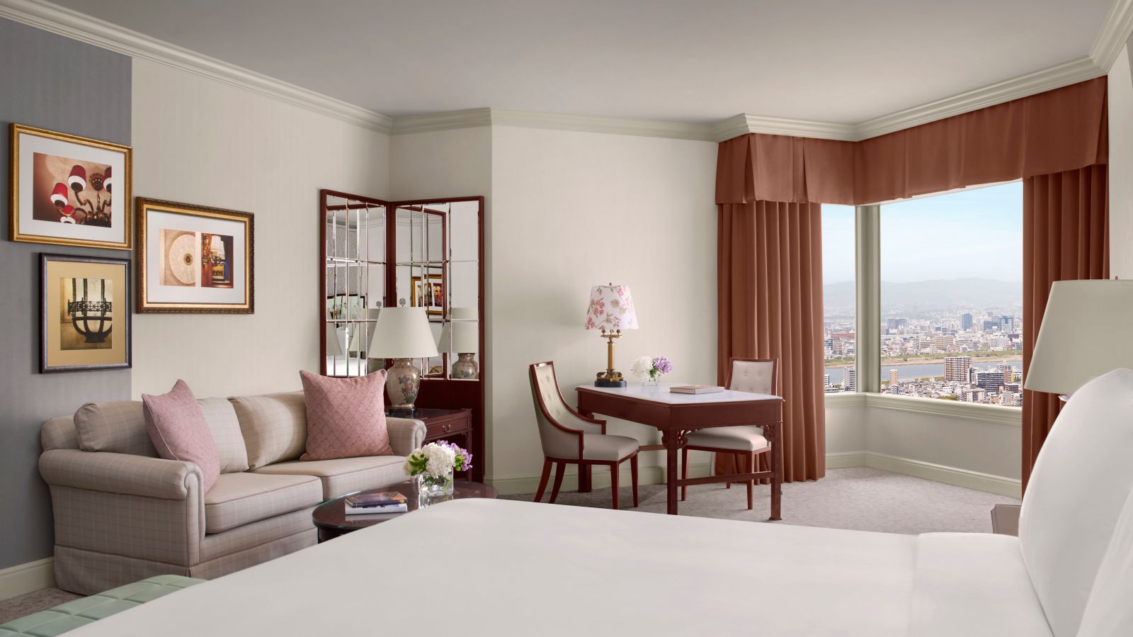 A city-view king room at The Ritz-Carlton, Osaka, with European-style decor