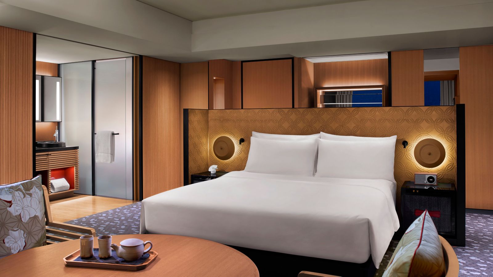 A king room at The Ritz-Carlton, Kyoto overlooking the Kamogawa River