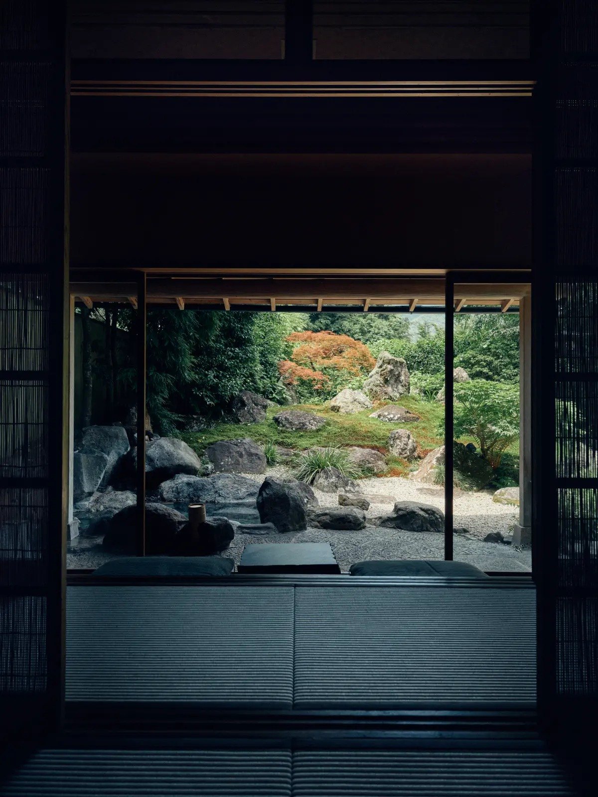 A guest room at Gora Kadan opening onto a Japanese garden in the hills of Hakone
