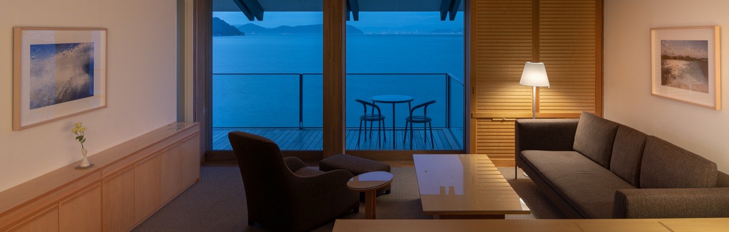 A room at Benesse House on Naoshima with a view of the Seto Inland Sea