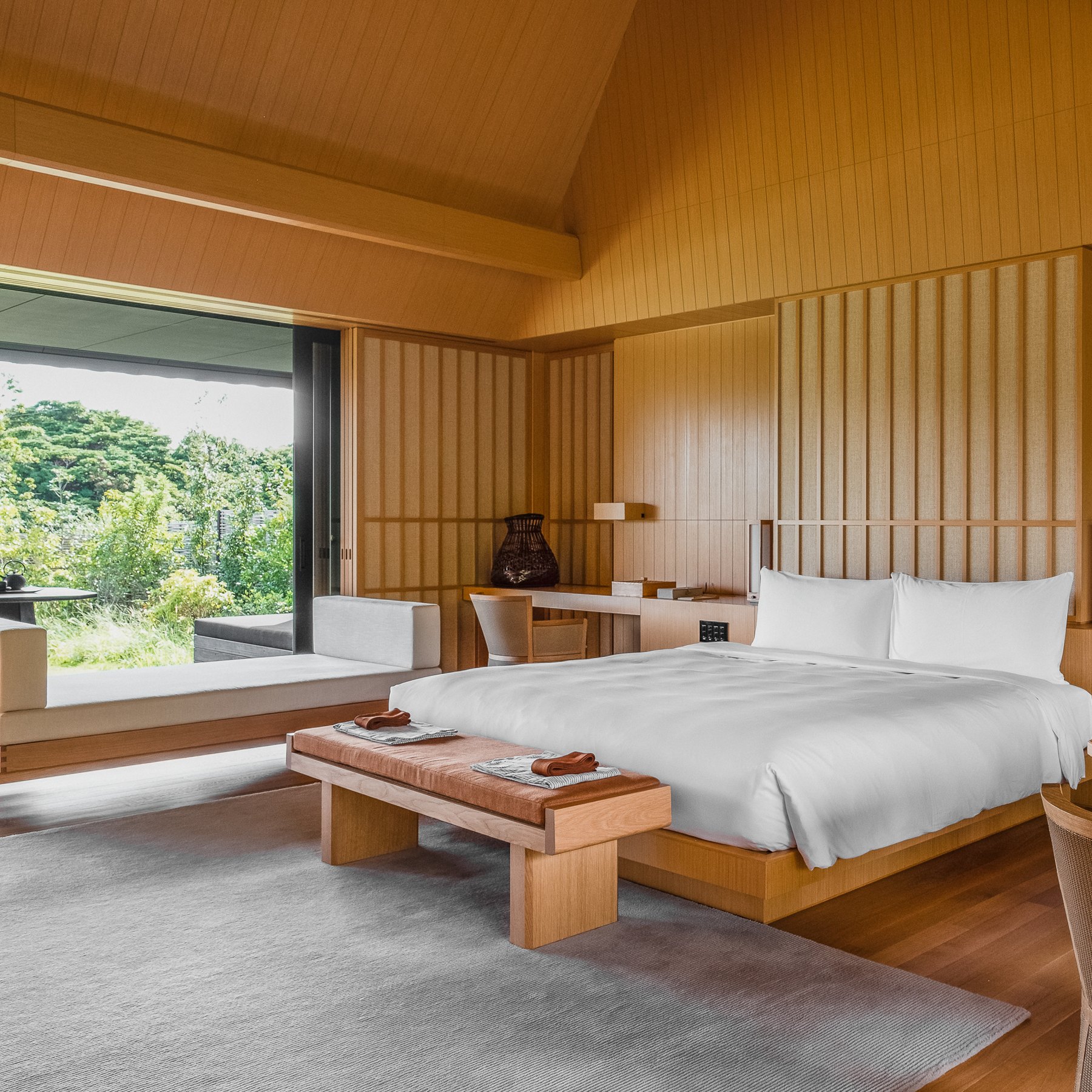 A suite at Amanemu with wooden interiors in Ise-Shima National Park