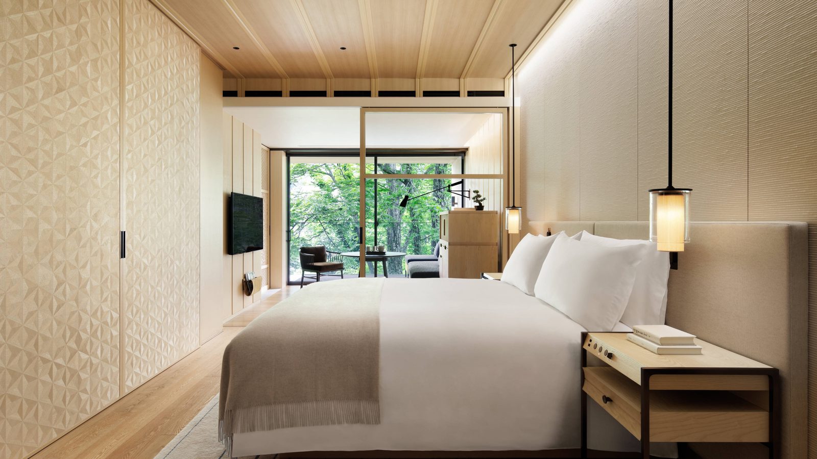 A guest room at The Ritz-Carlton, Nikko with a view of Lake Chuzenji