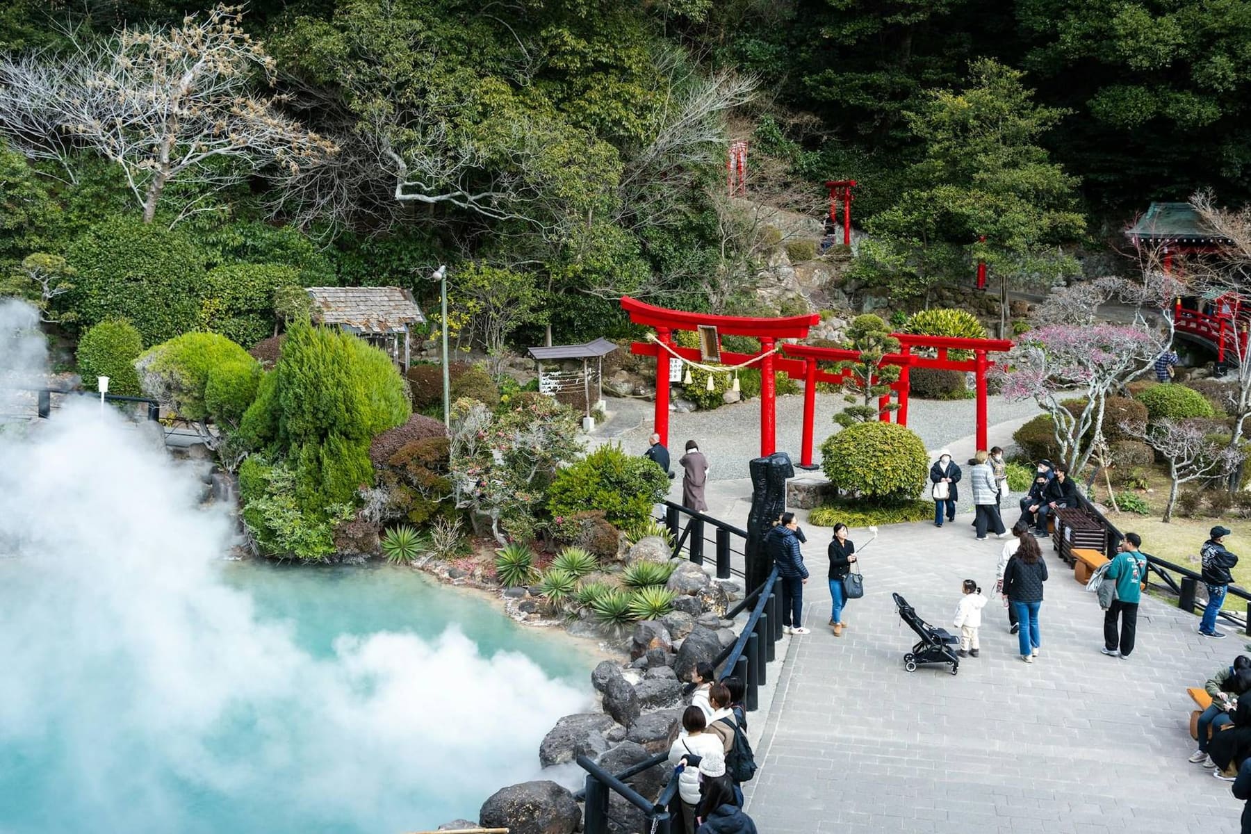 Steam rising from the hot springs of Beppu