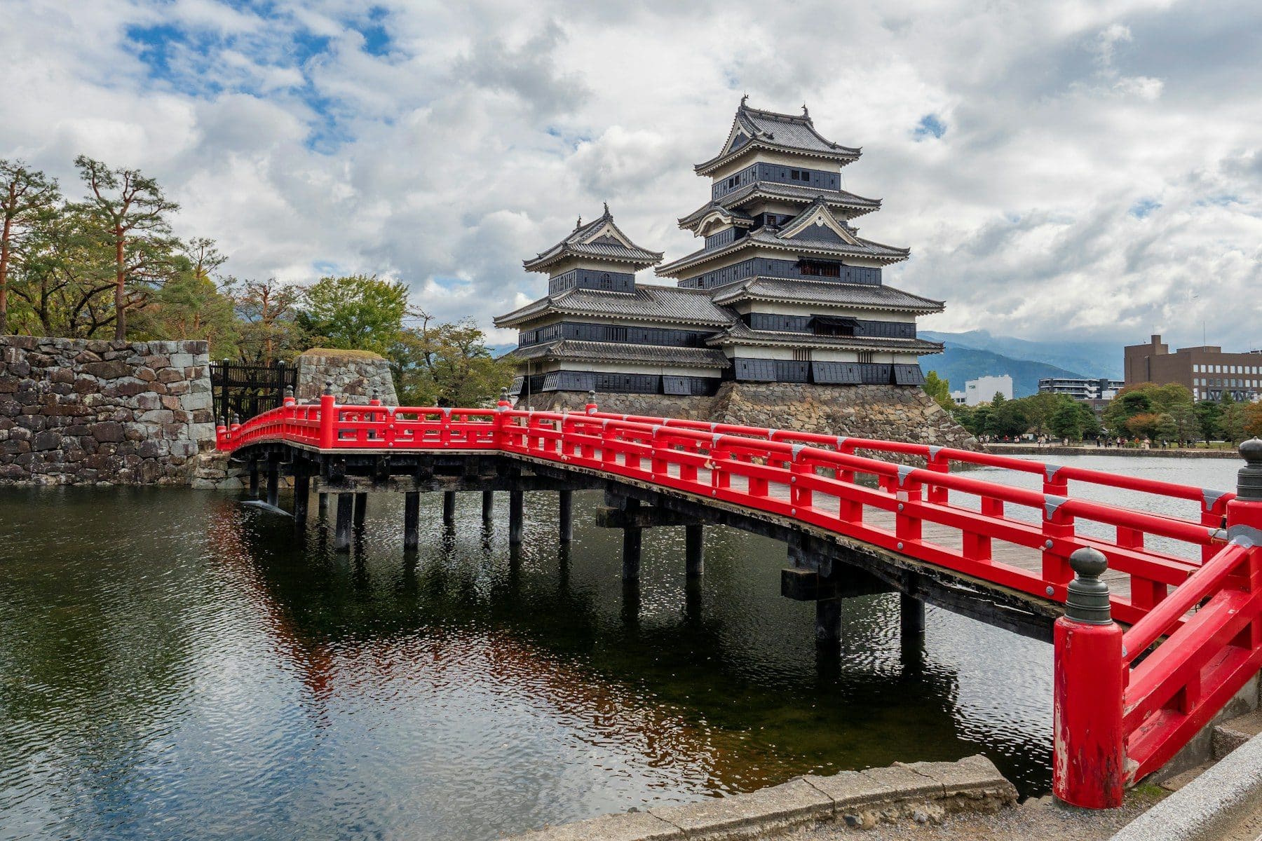 Matsumoto Castle beyond its red bridge