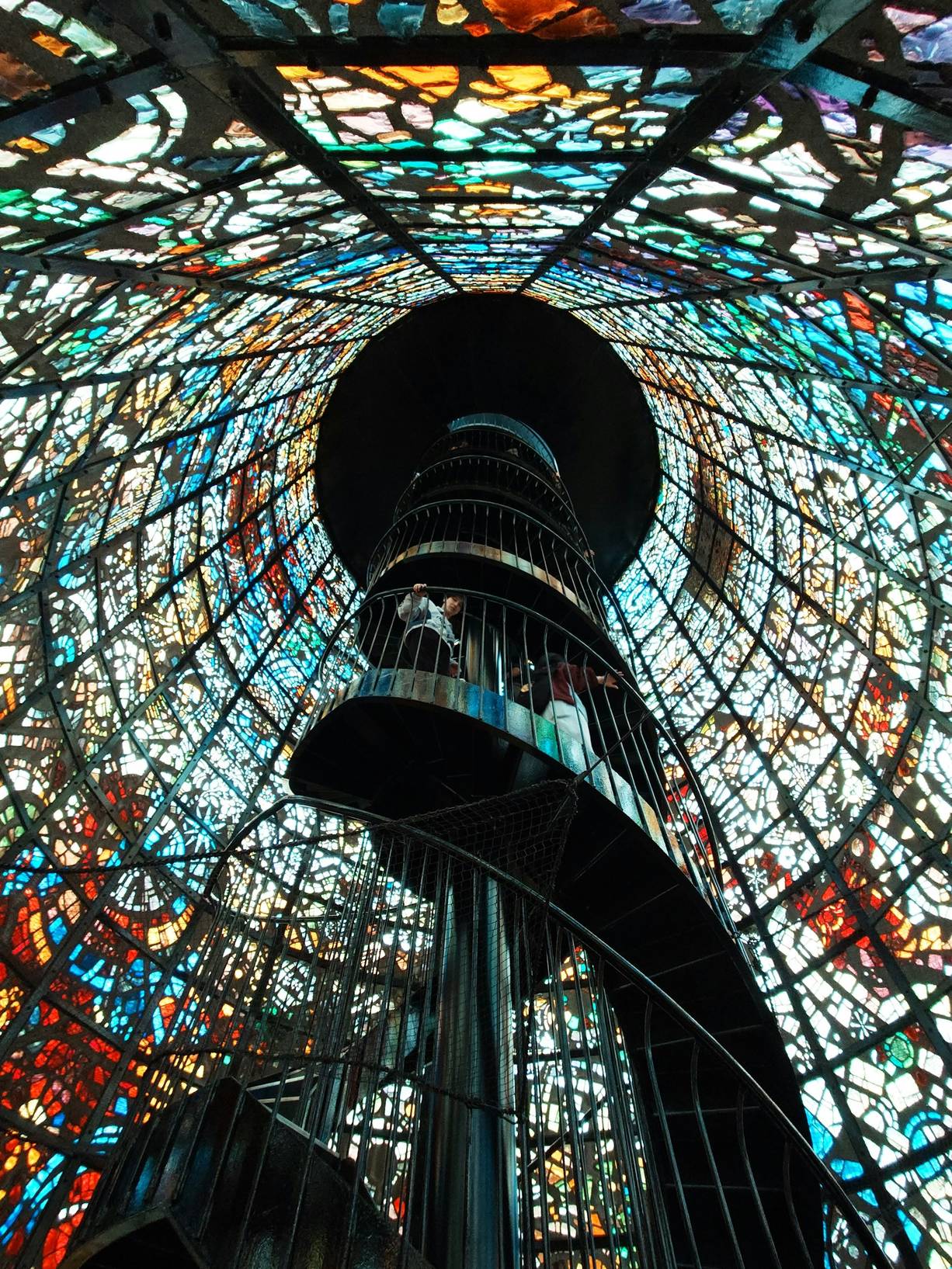 A stained-glass sculpture tower at the Hakone Open-Air Museum